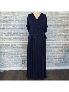 ELOQUII Navy Blue Wrap Maxi Dress Plus Size 26 Flowy Jersey Event Cruise NWT